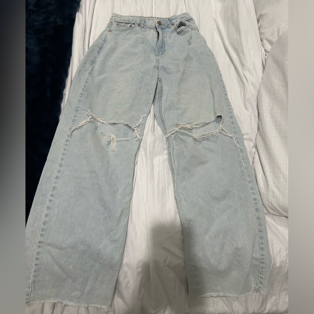 Garage Light Blue Wide-Leg Distressed Jeans